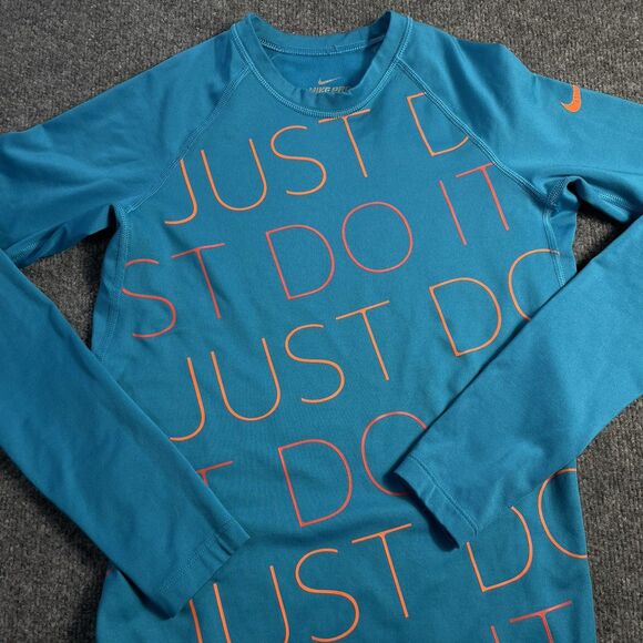 Nike Pro Combat Top Women’s Small Blue Dri-Fit Therma Fitted Thumb Holes Swoosh - Picture 2 of 13